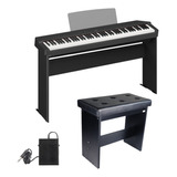 Kit Piano Yamaha P225 Suporte Movel Ep200 Banco Opus Cor Preto